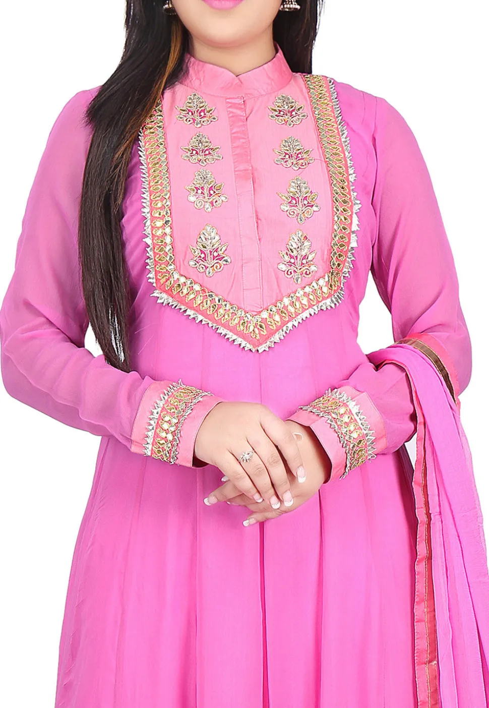 Hand Embroidered Georgette Abaya Style Suit in Pink