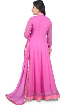 Hand Embroidered Georgette Abaya Style Suit in Pink