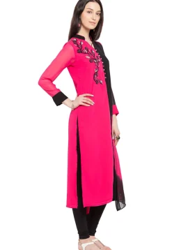 Hand Embroidered Georgette Straight Suit in Pink
