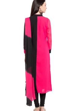 Hand Embroidered Georgette Straight Suit in Pink