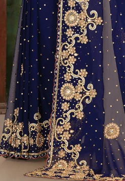 Hand Embroidered Georgette Saree in Navy Blue