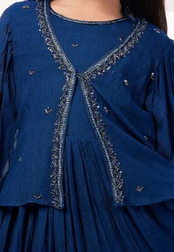 Hand Embroidered Georgette Gown in Blue