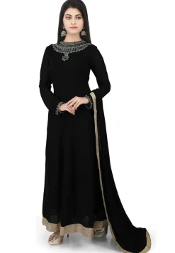 Hand Embroidered Georgette Abaya Style Suit in Black