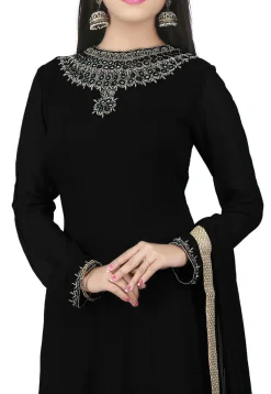 Hand Embroidered Georgette Abaya Style Suit in Black