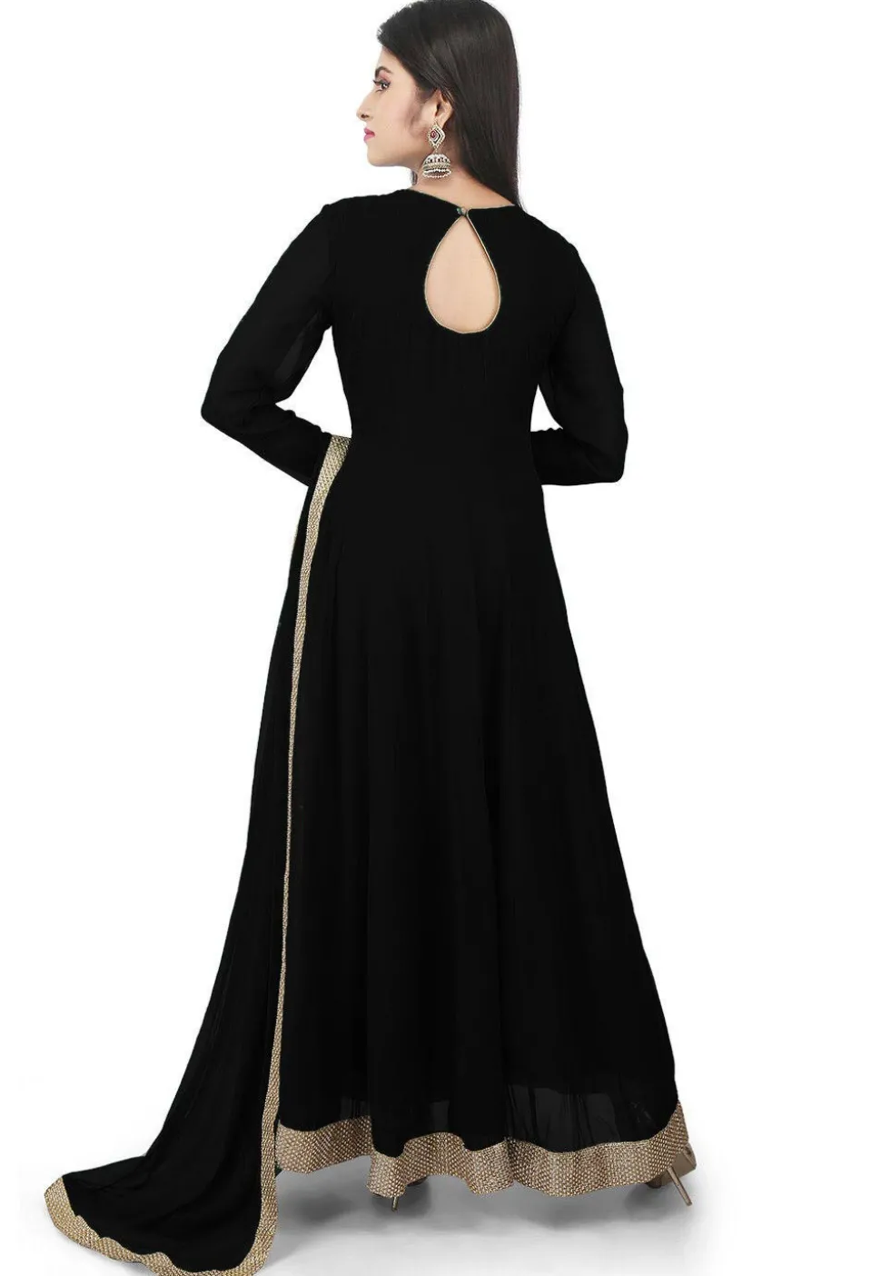 Hand Embroidered Georgette Abaya Style Suit in Black