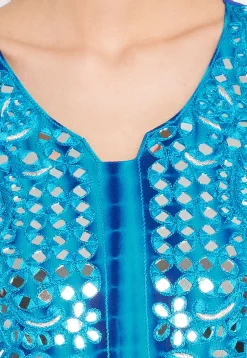 Hand Embroidered Georgette A Line Kurta in Royal Blue