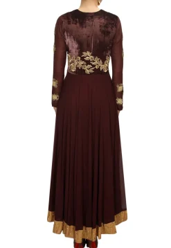 Hand Embroidered Georgette Abaya Style Suit in Brown