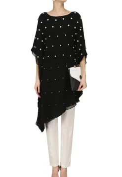 Hand Embroidered Georgette Kaftan Style Kurta Set in Black