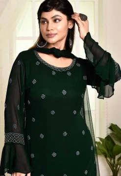 Hand Embroidered Georgette Pakistani Suit in Dark Green