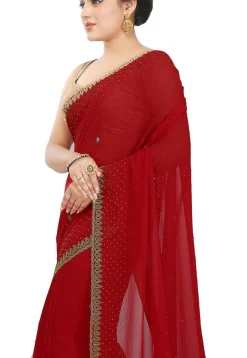 Hand Embroidered Georgette Saree in Red