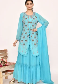 Hand Embroidered Georgette Lehenga in Sky Blue