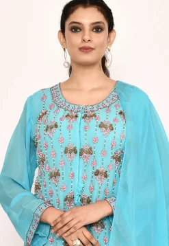 Hand Embroidered Georgette Lehenga in Sky Blue