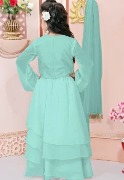 Hand Embroidered Georgette Lehenga in Sea Green