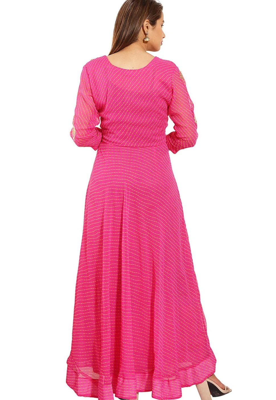 Hand Embroidered Georgette Abaya Style Suit in Pink