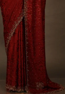 Hand Embroidered Georgette Brasso Saree in Red Ombre
