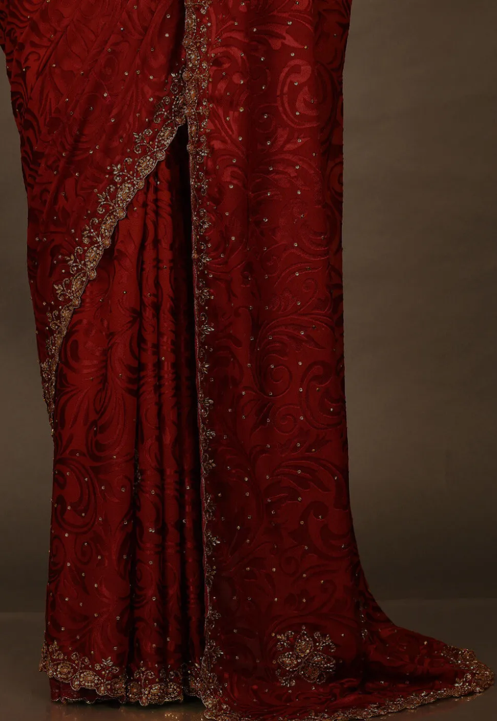 Hand Embroidered Georgette Brasso Saree in Red Ombre