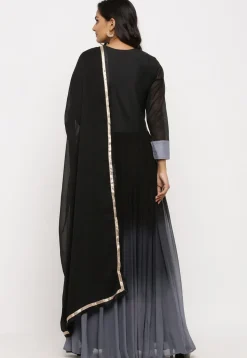 Hand Embroidered Georgette Abaya Style Suit in Ombre Black