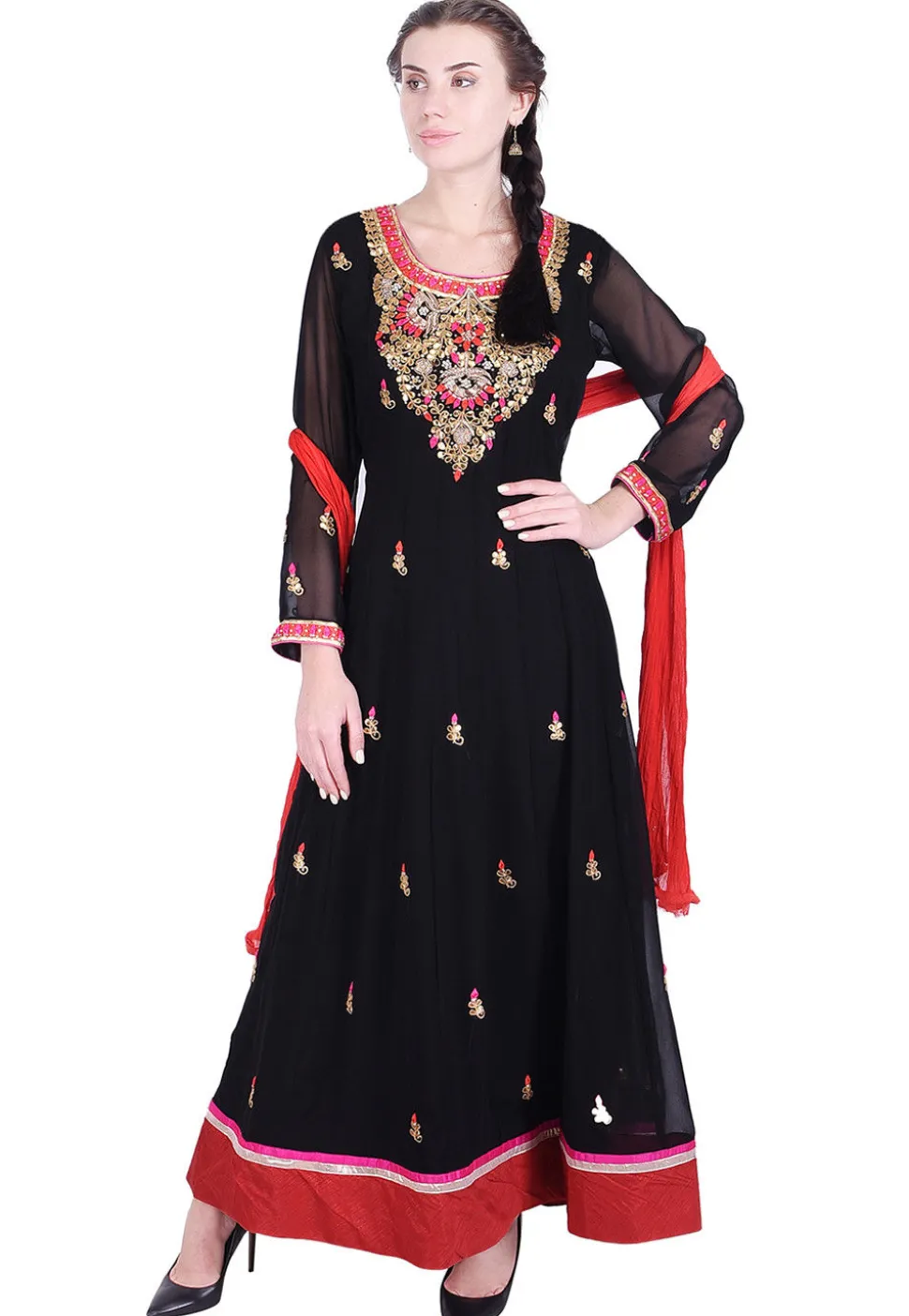 Hand Embroidered Georgette Abaya Style Suit in Black
