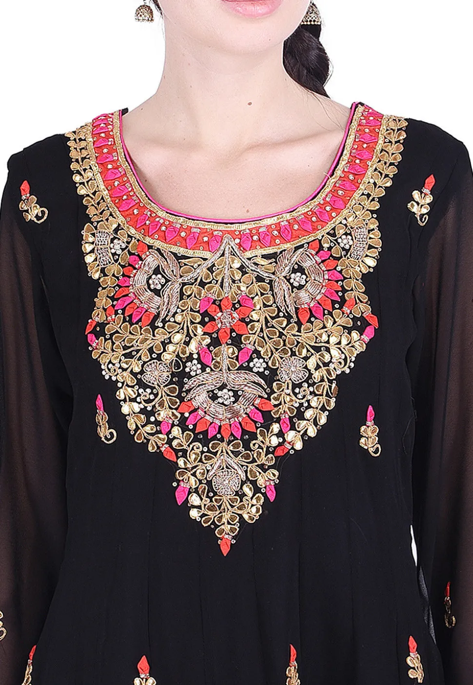 Hand Embroidered Georgette Abaya Style Suit in Black