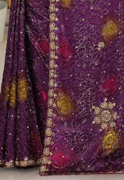 Hand Embroidered Georgette Brasso Saree in Dark Purple