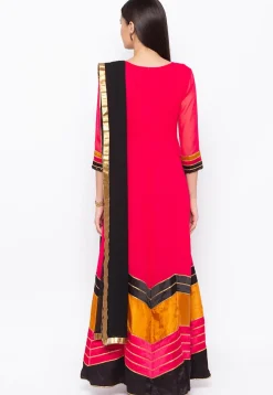 Hand Embroidered Georgette Abaya Style Suit in Fuchsia