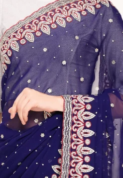Hand Embroidered Georgette Saree in Navy Blue