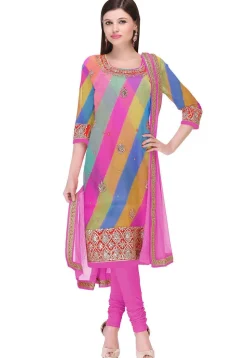 Hand Embroidered Georgette Straight Suit in Multicolor