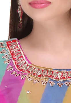 Hand Embroidered Georgette Straight Suit in Multicolor