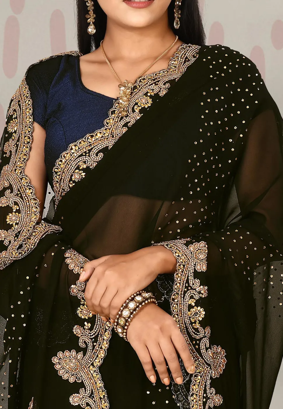 Hand Embroidered Georgette Saree in Black
