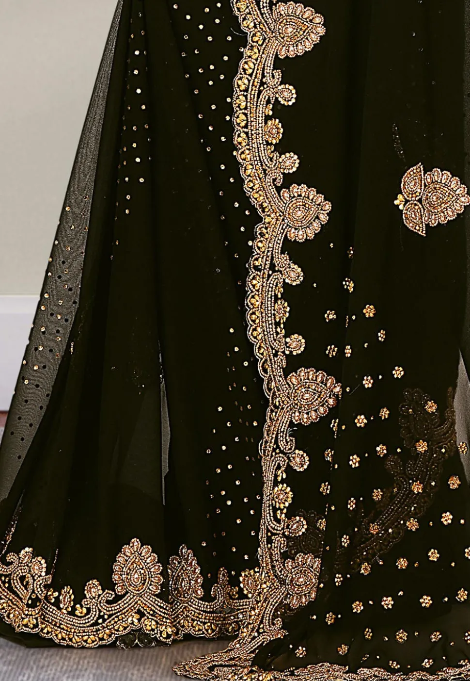 Hand Embroidered Georgette Saree in Black