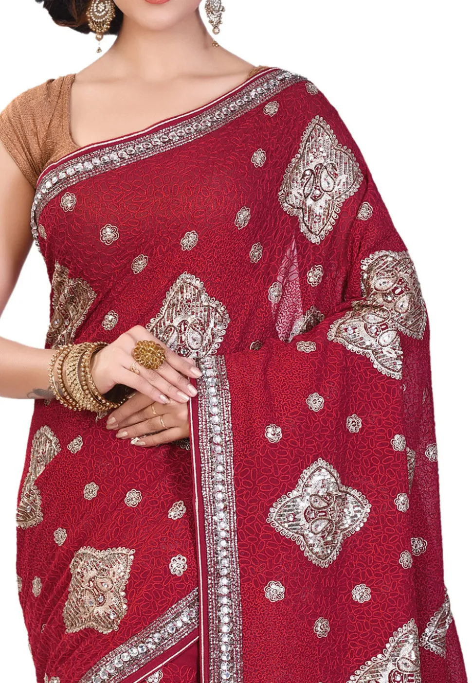 Hand Embroidered Georgette Saree in Maroon