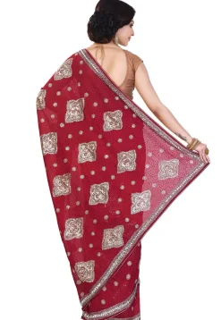 Hand Embroidered Georgette Saree in Maroon