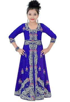 Hand Embroidered Georgette Gown in Royal Blue