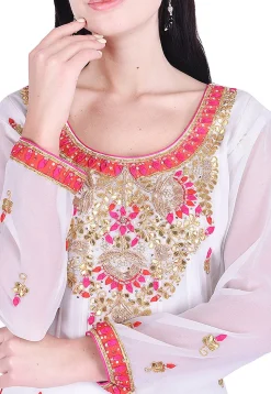 Hand Embroidered Georgette Abaya Style Suit in White