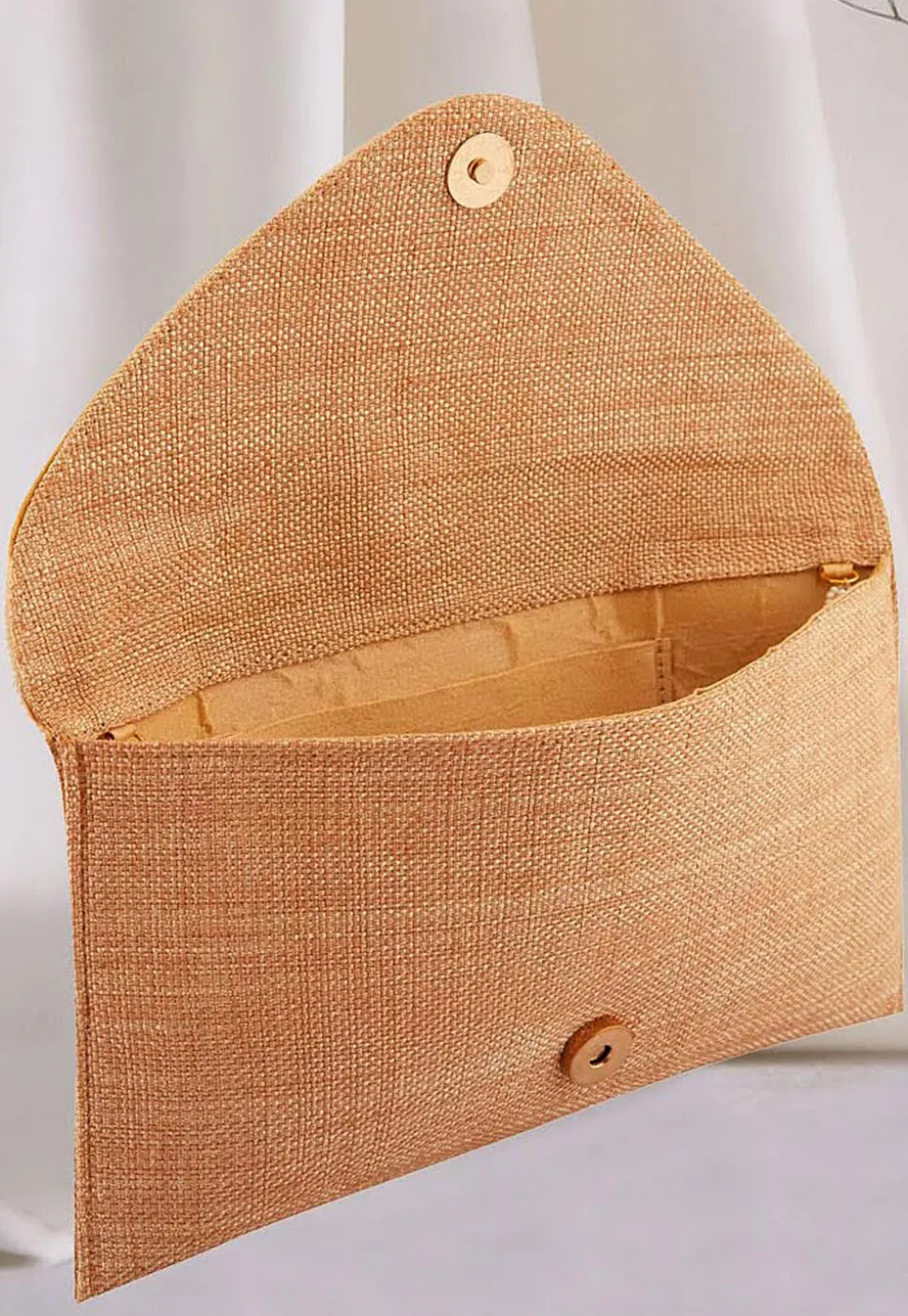 Hand Embroidered Jute Flap Clutch Bag in Beige