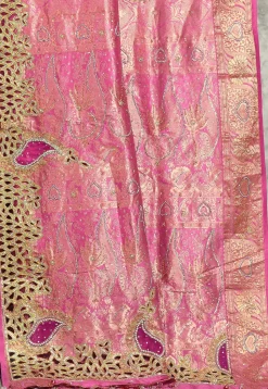 Hand Embroidered Kanchipuram Silk Saree in Pink