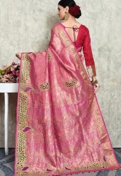 Hand Embroidered Kanchipuram Silk Saree in Pink