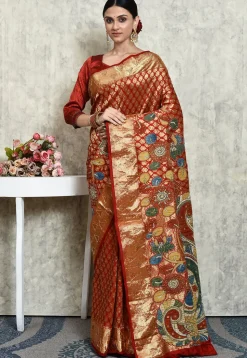 Hand Embroidered Kanchipuram Silk Saree in Maroon