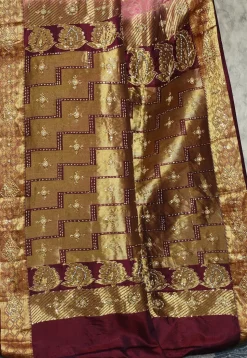 Hand Embroidered Kanchipuram Silk Saree in Dusty Pink