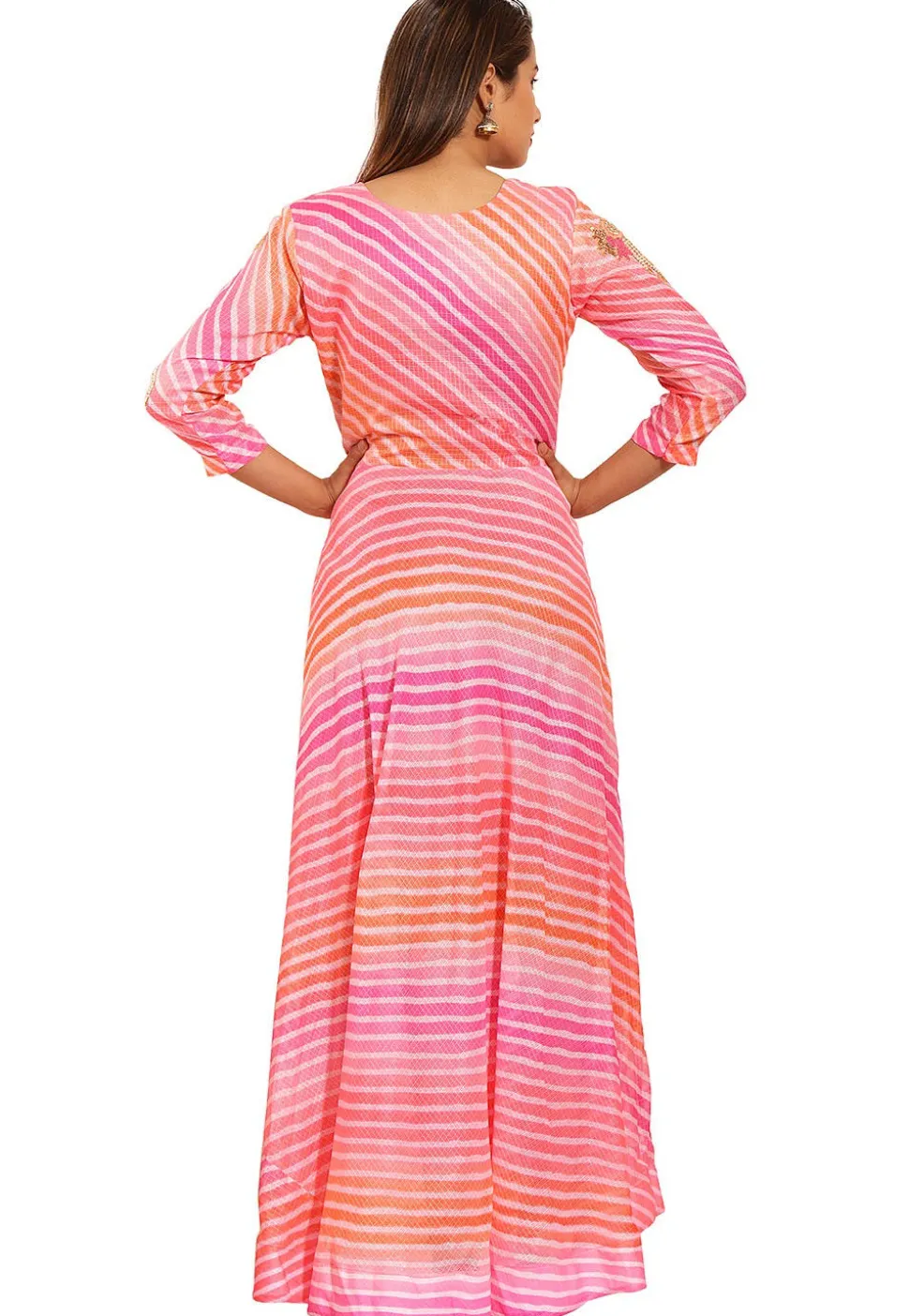Hand Embroidered Kota Silk Abaya Style Suit in Multicolor