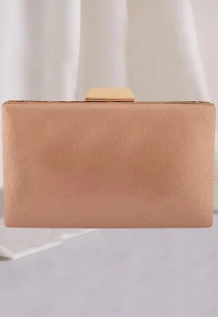 Hand Embroidered Metal Rectangular Clutch Bag in Rose Gold