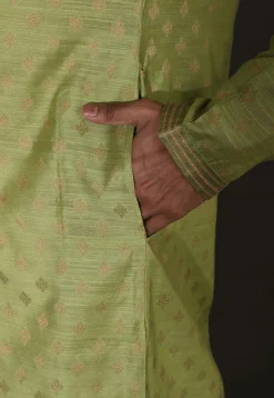 Hand Embroidered Neckline Cotton Silk Dhoti Kurta in Green