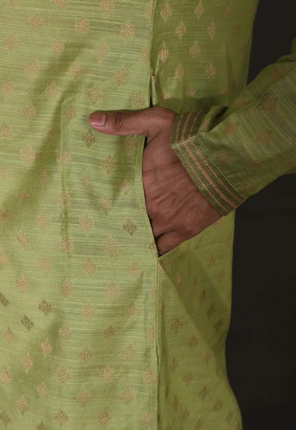 Hand Embroidered Neckline Cotton Silk Dhoti Kurta in Green