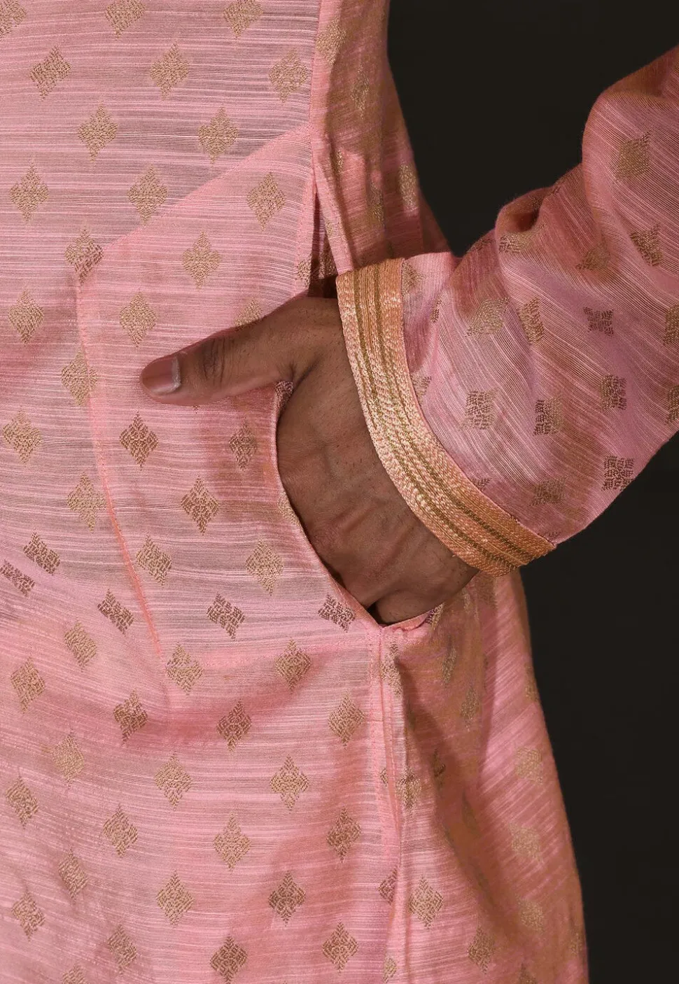 Hand Embroidered Neckline Cotton Silk Dhoti Kurta in Pink