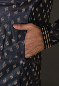 Hand Embroidered Neckline Cotton Silk Dhoti Kurta in Navy Blue