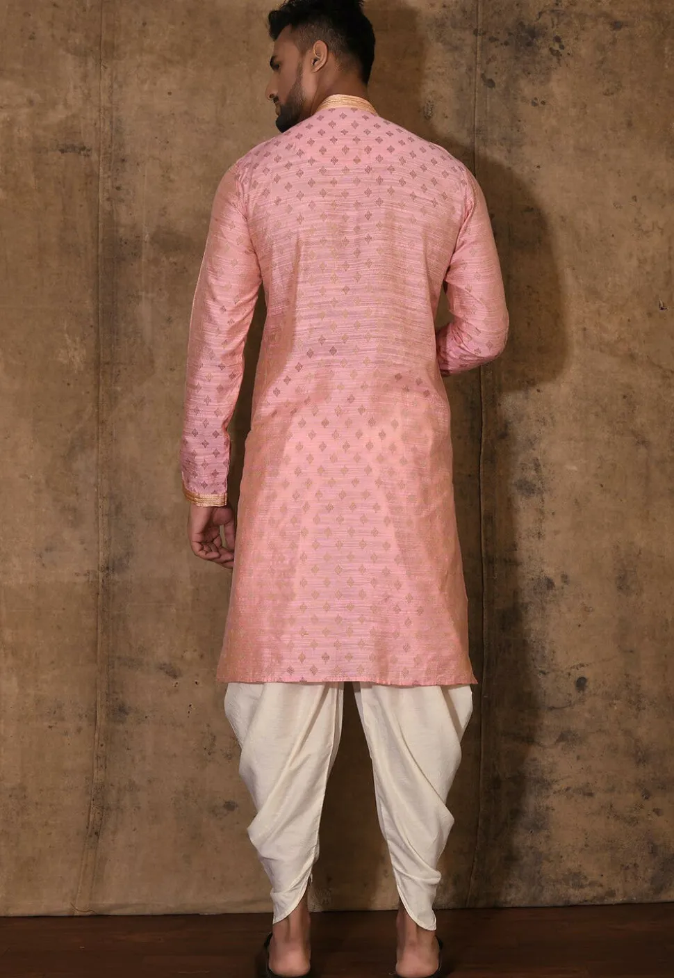 Hand Embroidered Neckline Cotton Silk Kurta Set in Pink