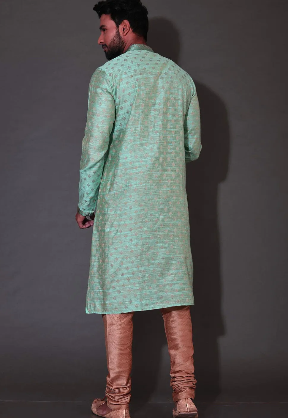 Hand Embroidered Neckline Cotton Silk Kurta in Turquoise