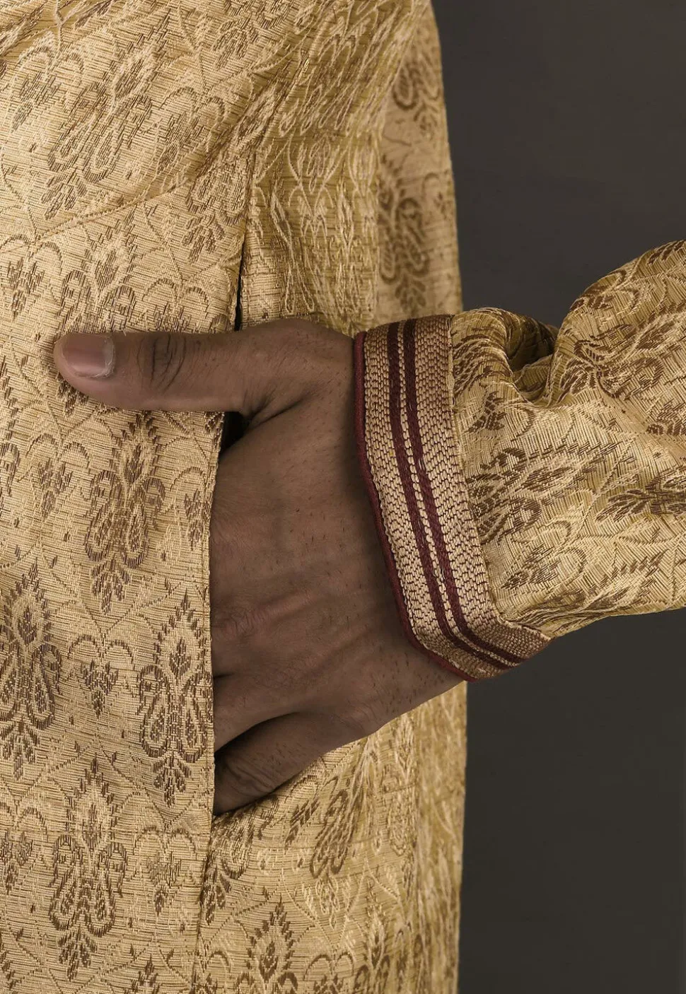 Hand Embroidered Neckline Art Silk Dhoti Kurta in Beige