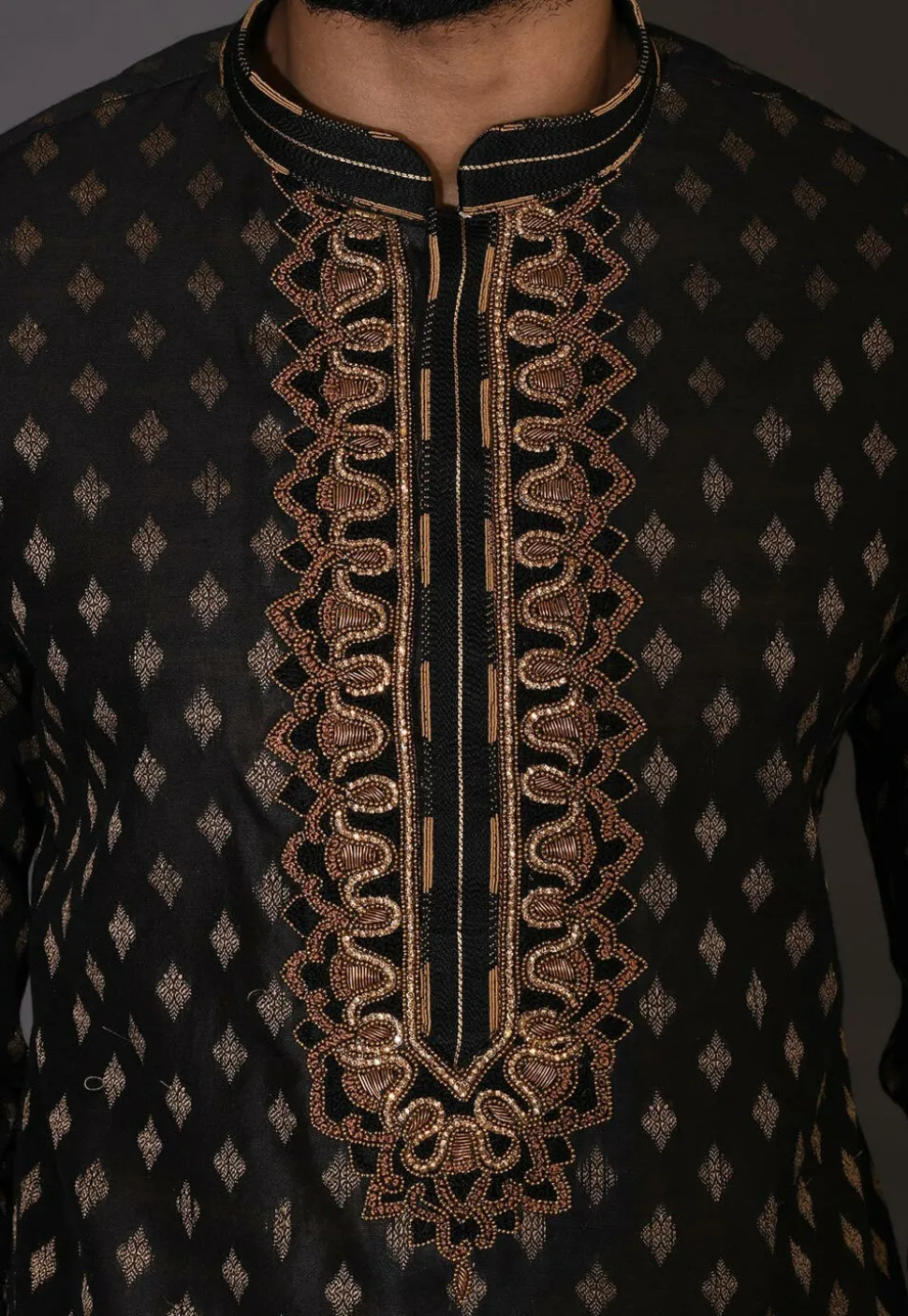 Hand Embroidered Neckline Cotton Silk Dhoti Kurta in Black