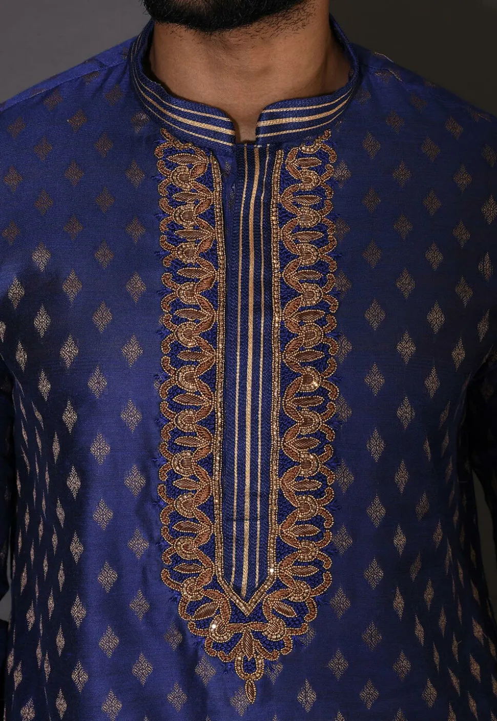 Hand Embroidered Neckline Cotton Silk Dhoti Kurta in Royal Blue
